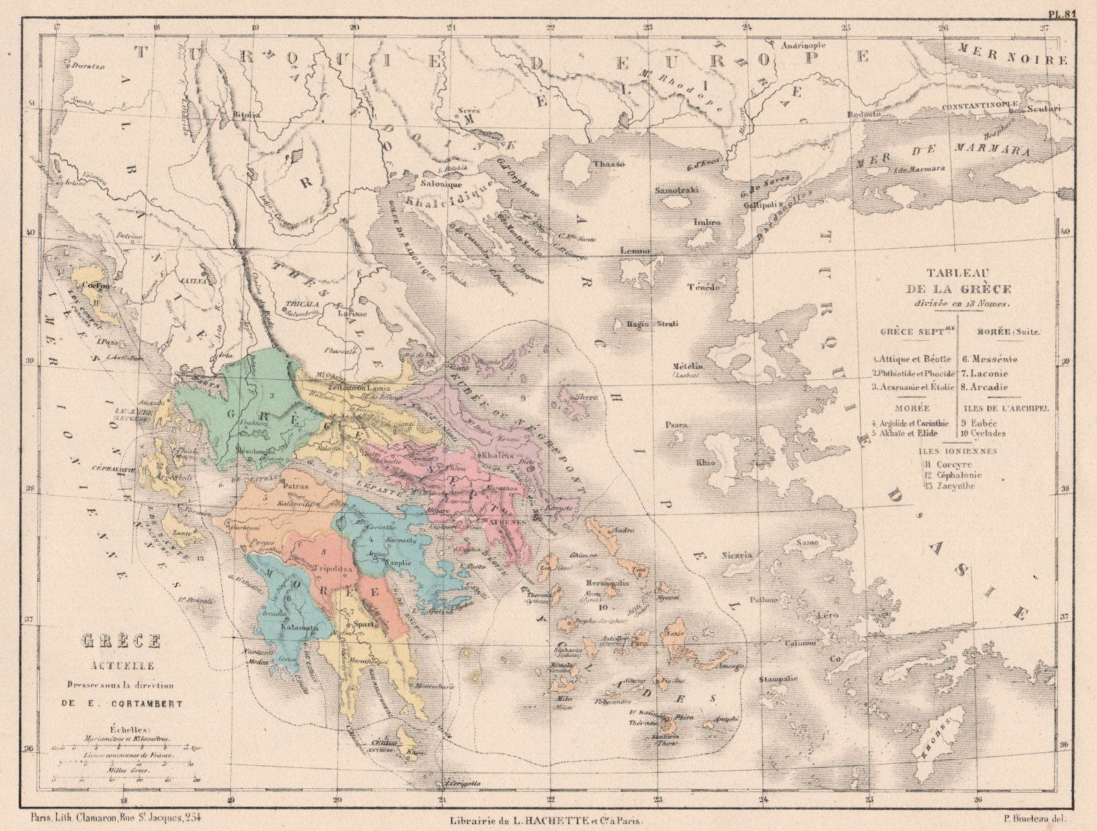 GREECE divided into 13 provinces. Cyclades. Ionian Islands. CORTAMBERT 1880 map